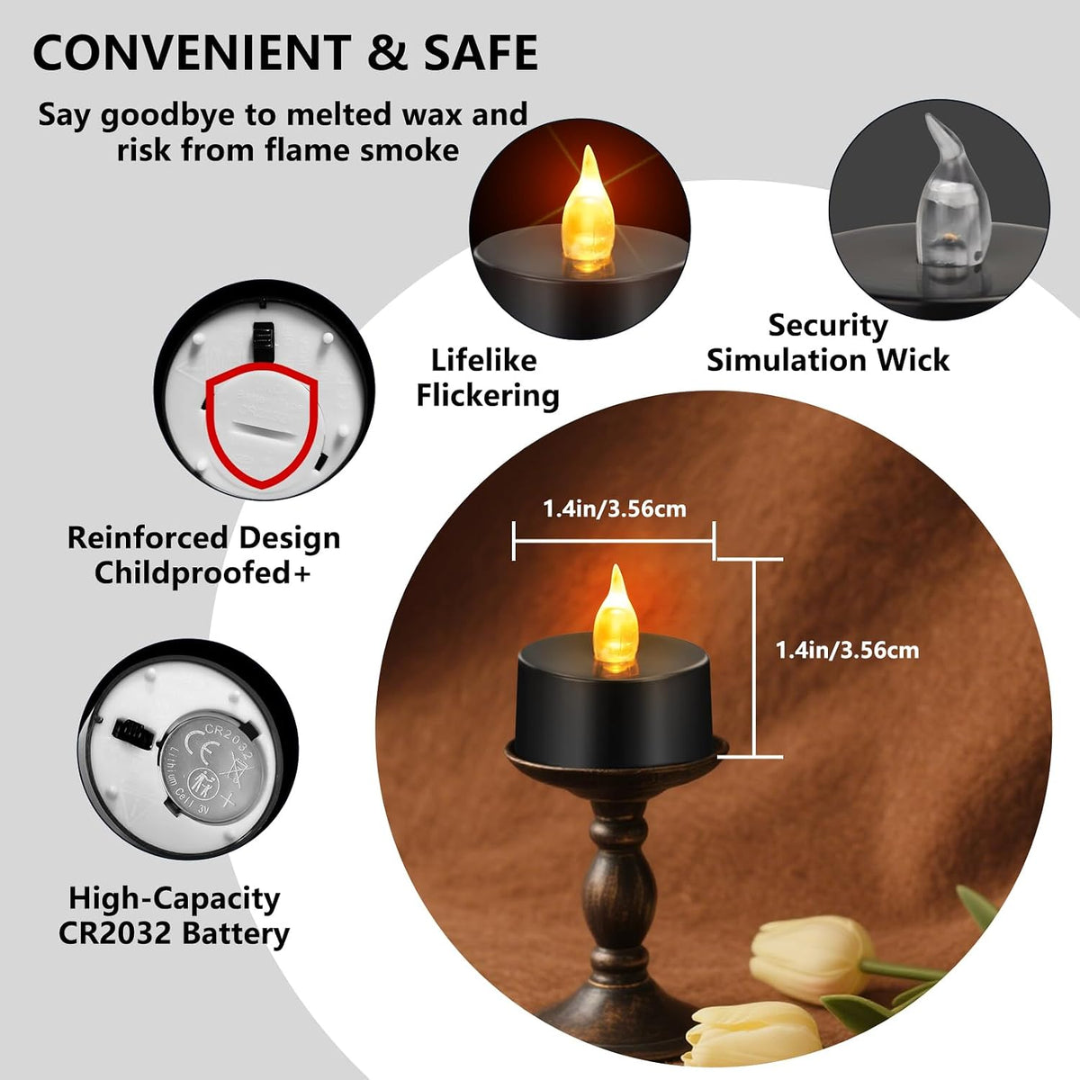Tea Lights Battery Operated Candles LED Tea Lights Flameless Candles 200+ Hours Flickering Fake Tealights for Halloween, Christmas Aniversary Home Table Decor(Black, 12 Pack)