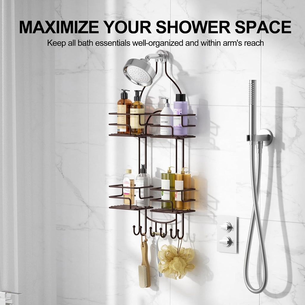 SRIWATANA Shower Caddy Hanging, Shower Organizer with Razor Hooks, Bronze