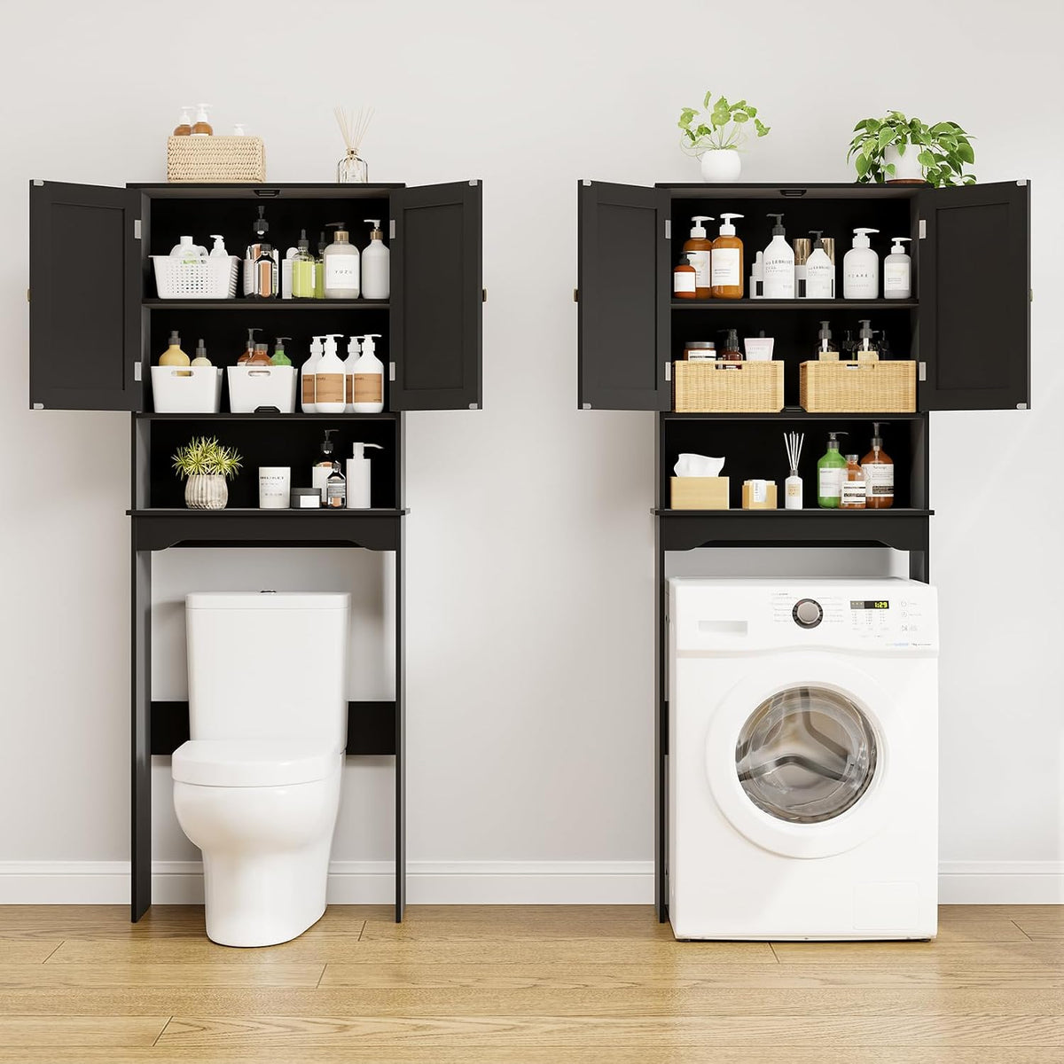 RRX Over The Toilet Storage Cabinet, Bathroom Above Organizer (Black)