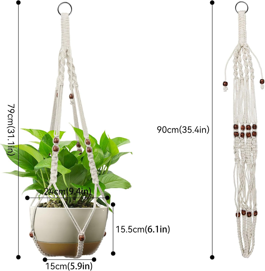 USLAI Macrame Plant Hanger, Fits 4 to 15 Inch Pots, 35 Inch, White, 2 Pack