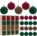 Artmag 16 Pcs Velvet Christmas Balls Hanging Ornaments Set, Shatterproof Plastic Flocked Christmas Tree Balls Xmas Decorations Festival Holiday Party Decor (Red,Green,Brown,2.36 Inch)