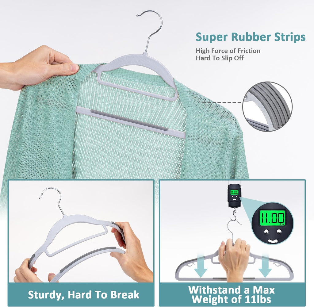 30-Pack Plastic Clothes Hangers, Space Saver, Non Slip, 360° Swivel Hook, 0.2 Inches Slim, Sturdy Heavy Duty Hangers for Coat, Durable Hangers for Suits, Light and Dark Gray