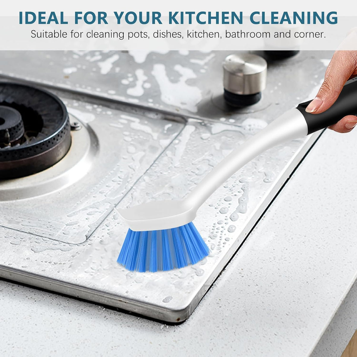 SetSail 3 Pack Dish Brush Set, Long Handle Kitchen Scrub Brush(Black Blue)