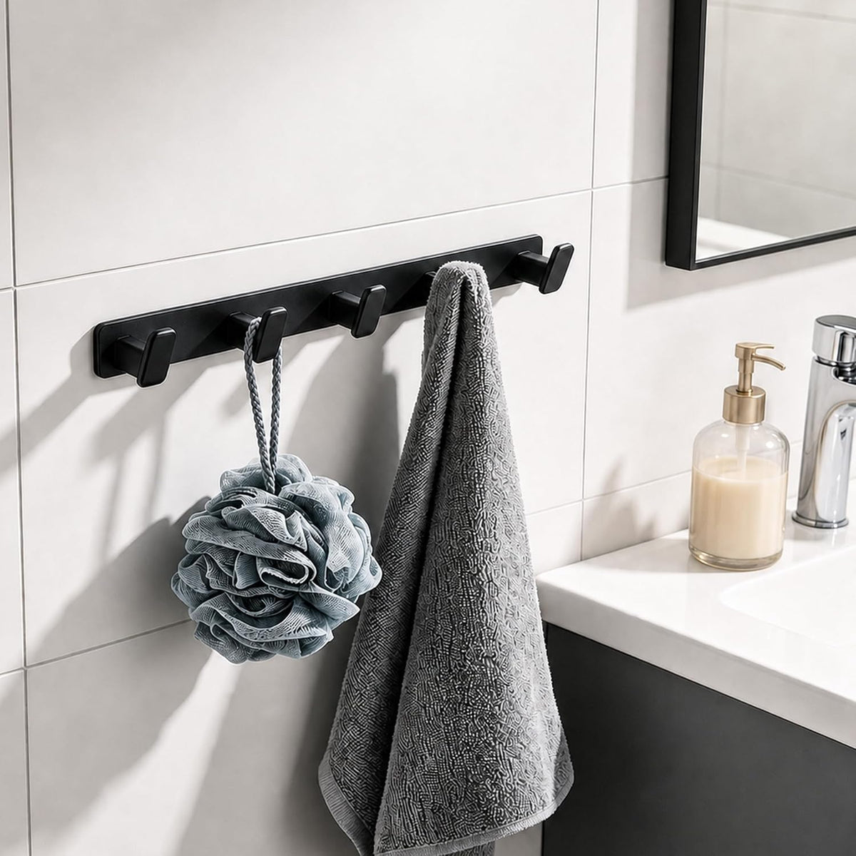 Black Wall Mount Coat Rack, 5 Wall Hooks For Hanging Key Holder Hat Hooks