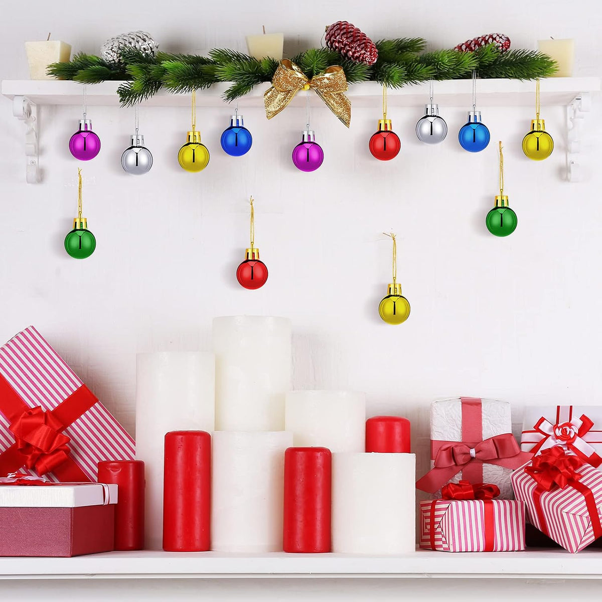 Sumind 80 Pcs Mini Christmas Ball Ornaments 1 Inch Glitter Smooth Ball