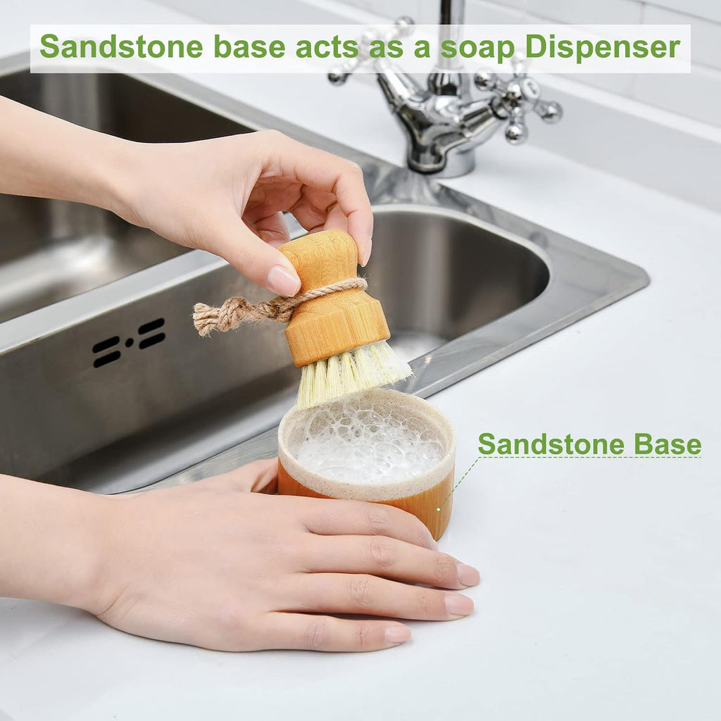 SUBEKYU Bamboo Dish Scrub Brush,Produce Brush,2 Pack with Holder