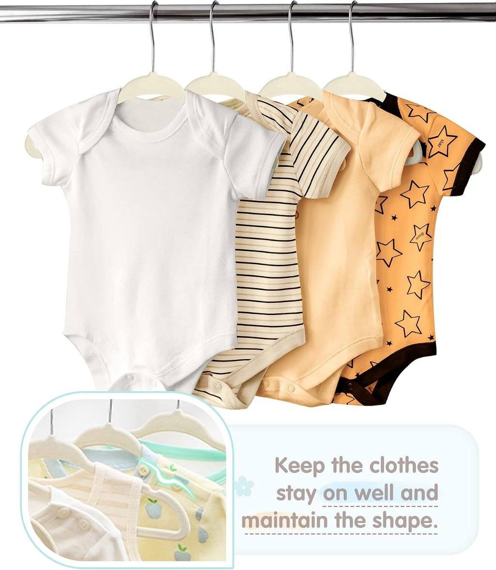 VIS'V Velvet Baby Hangers with 6 Pcs Size Dividers, 11 Inch, Beige, 50 Pcs