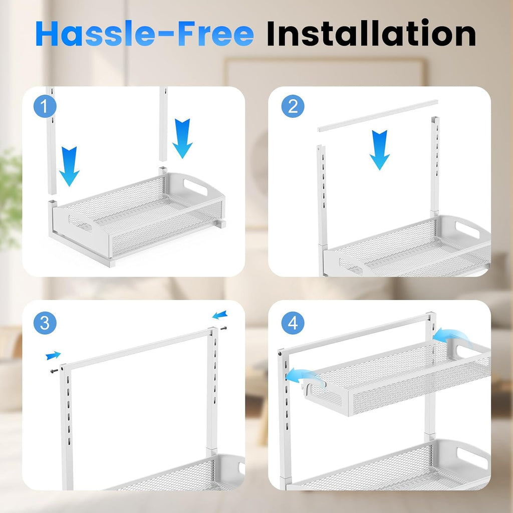Petiza Metal Under Sink Organizer, Pull Out Cabinet Organizer Rack with Silk-Smooth Bottom Drawer, 5-Level Adjustable, Multi-Purpose Storage Shelf for Bathroom, Kitchen, Vanity, Pantry (2-Pack)