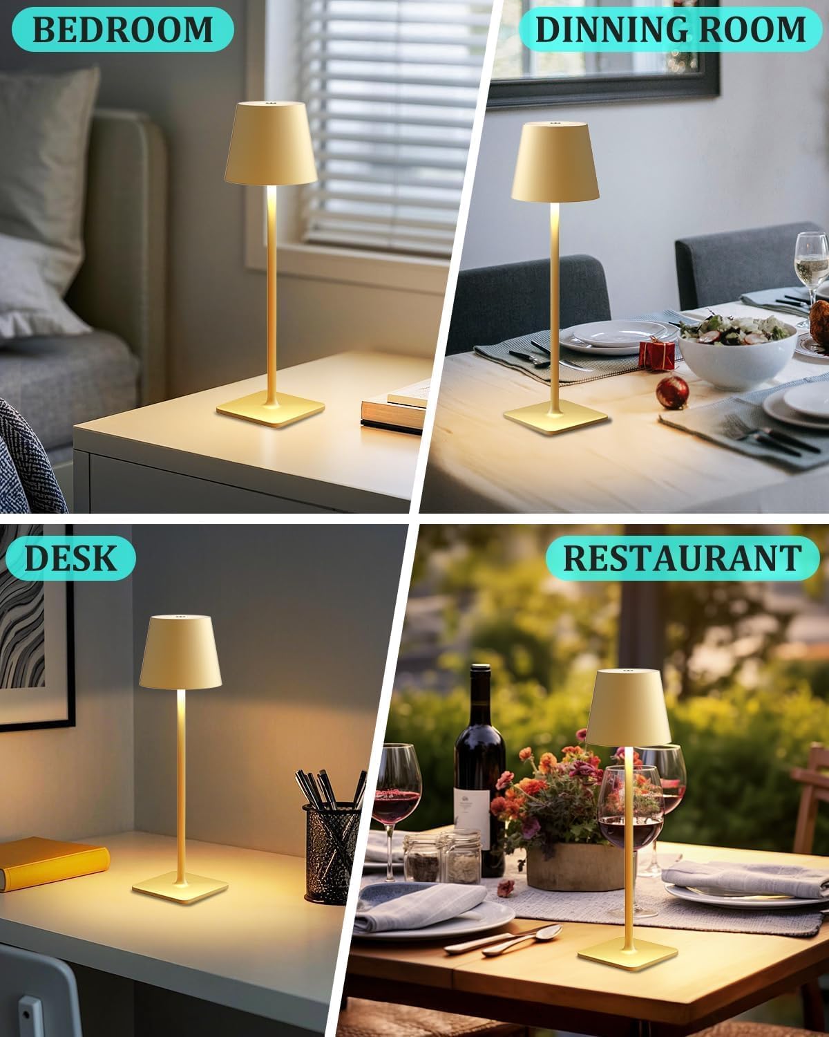 Fizrice Rechargeable Table Lamp Cordless Battery Operated, Gold 2 Pack
