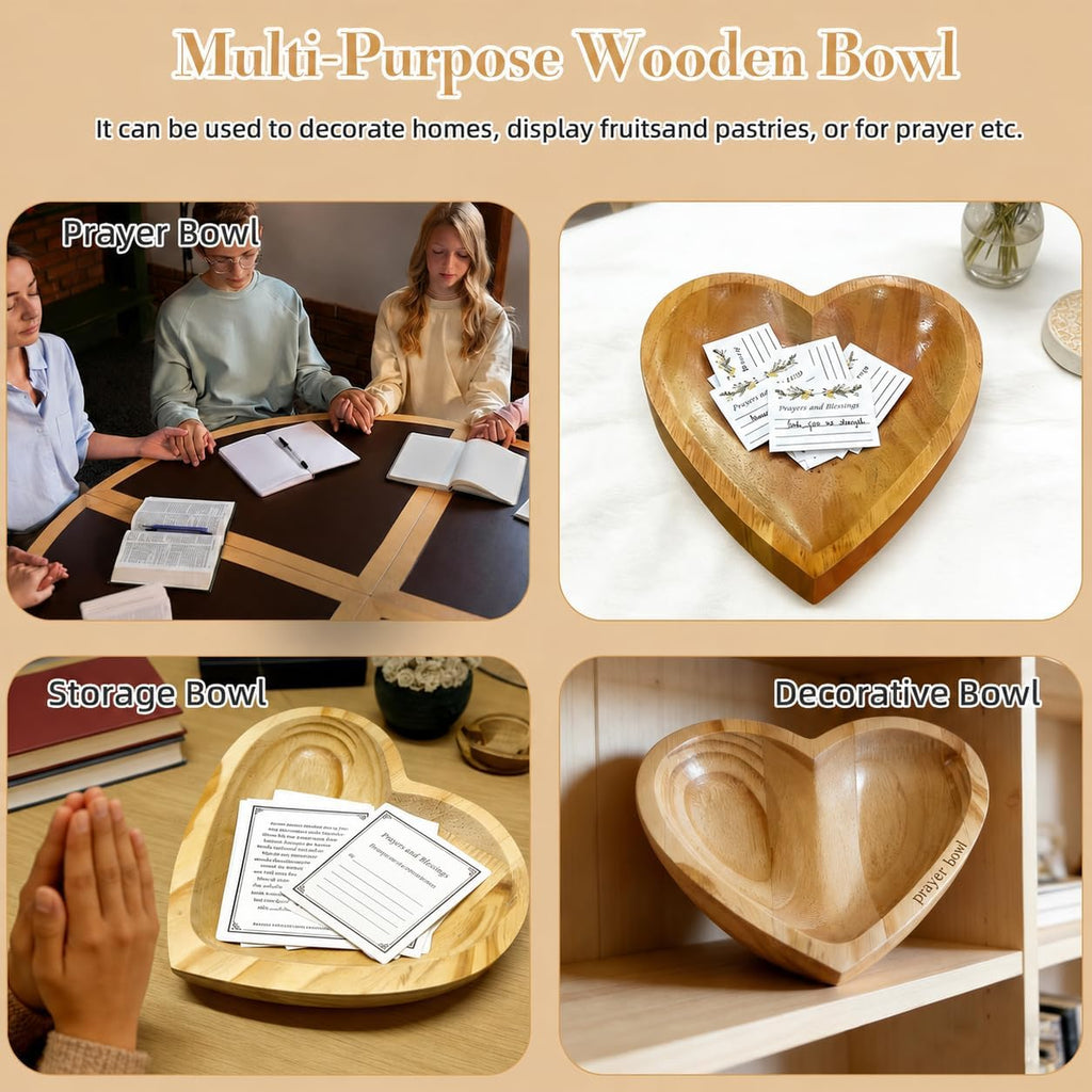 Prayer Bowl Wooden with 24 Prayer Cards,Heart Shaped Decor Prayer Bowl,Religious Gift for Women,Mom, Dad, Daughter or Husband,Christian Easter Gifts for Mom,Men