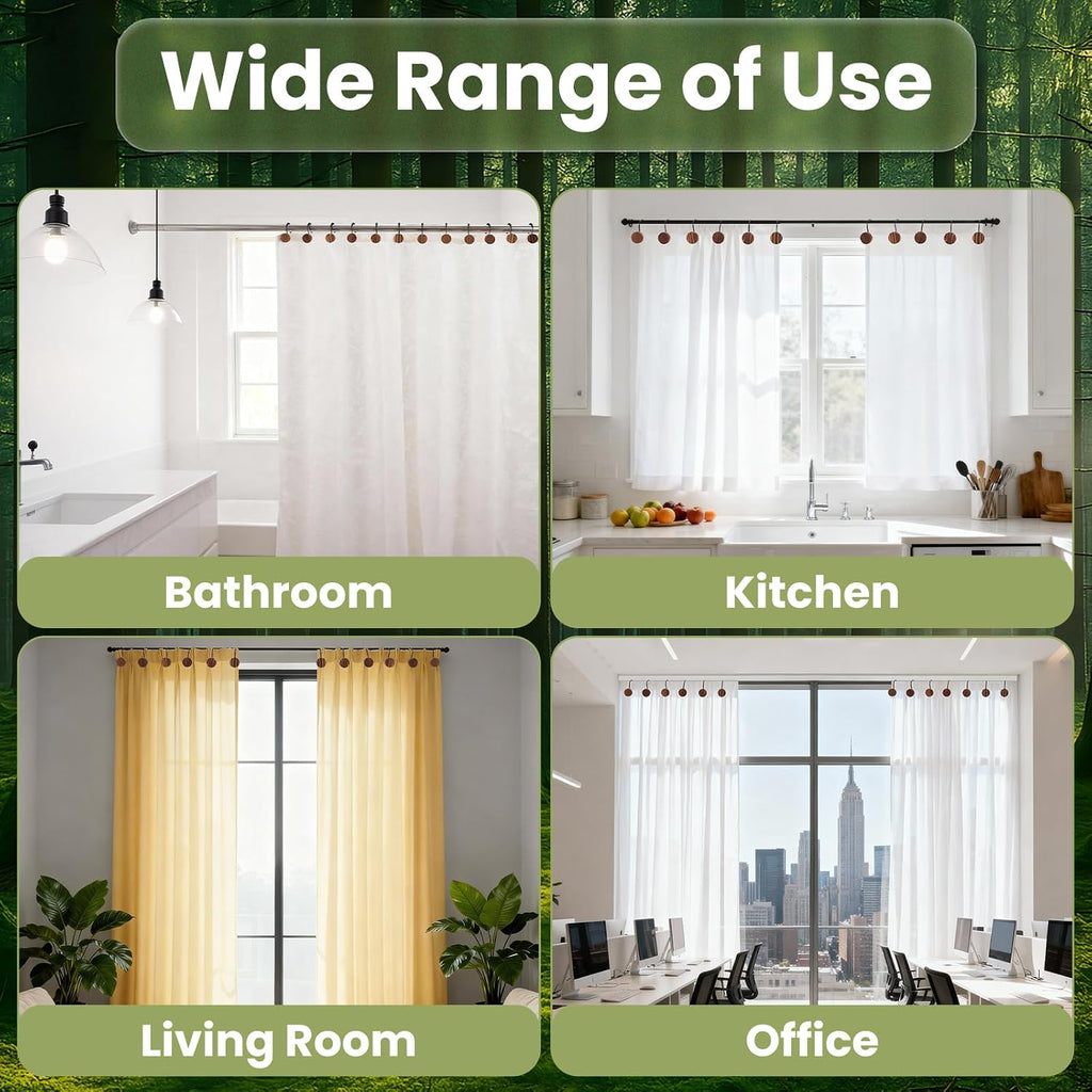 Wood Shower Curtain Hooks,Boho Shower Curtain Rings Decorative,Free Sliding Shower Hooks for Shower Curtain & Liners, Shower Curtain Hangers for Bathroom Shower Curtain Rods Curtains(Brown, 24)