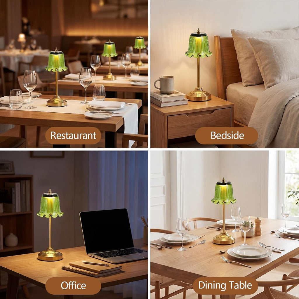 Cordless Glass Table Lamp,6500mAh Portable Rechargeable Lamps,3 Color Modes & Stepless Dimmable,Gold Battery Operated Small Touch Lamp for Bedside,Kitchen,Living Room,Restaurant Outdoor