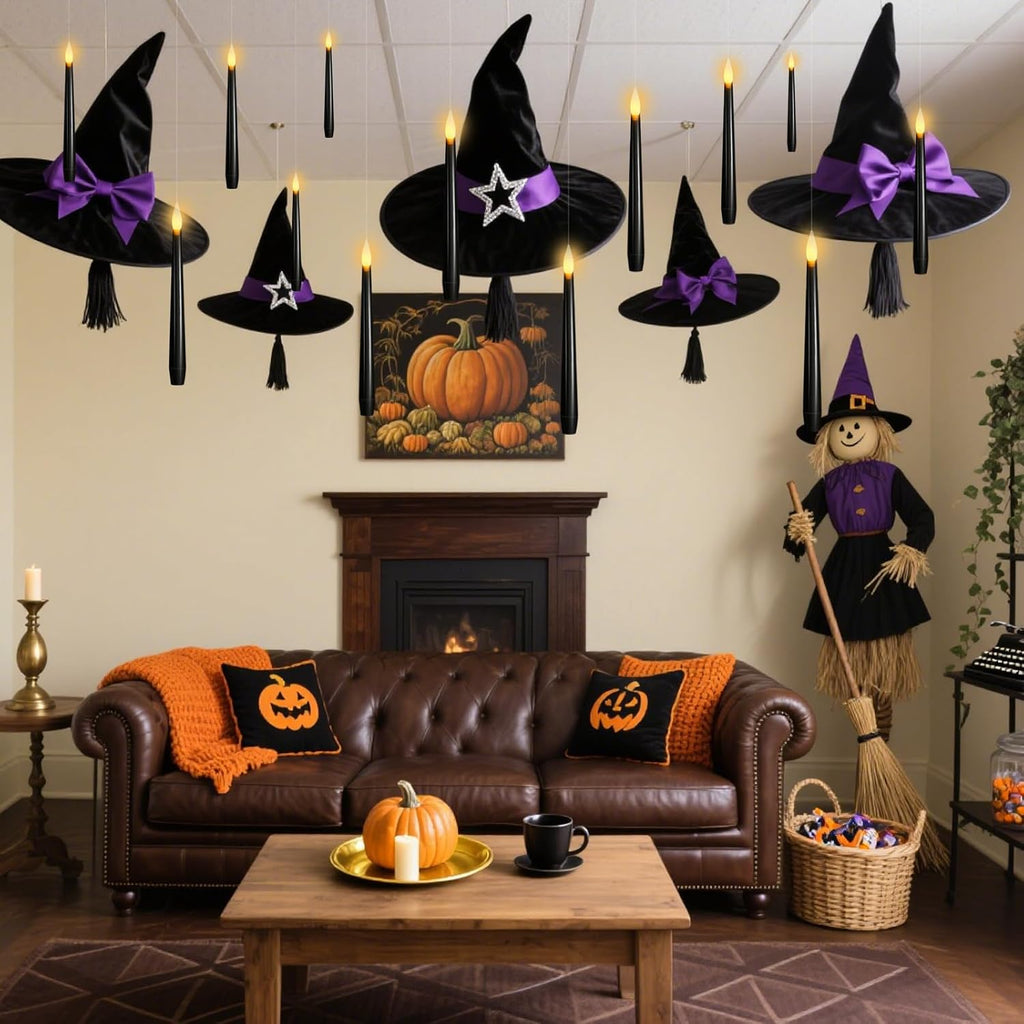 Black Floating Candles with Wand Remote, Hanging Halloween Decorations