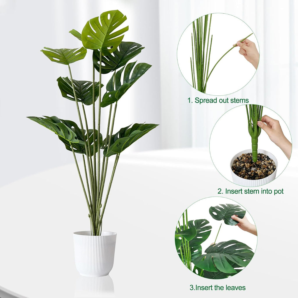 SAJANDAS Set of 2 Artificial Monstera Deliciosa Plants in Pots, Fake Tropical Trees with Greenery Leaves Stems, 46 Inch Faux Swiss Cheese Floor Plants for Porch, Office, Garden, Store, Home Decor