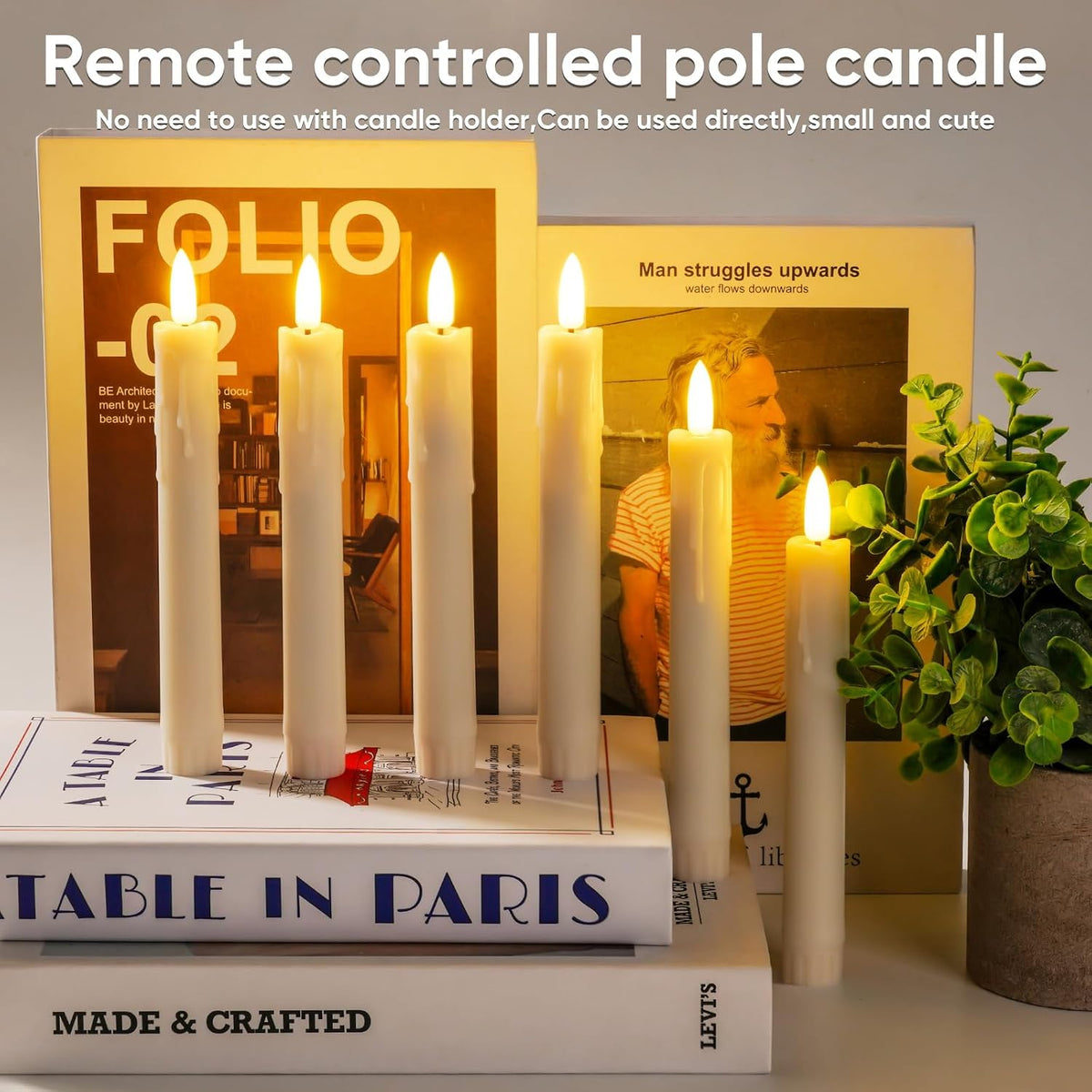 Homemory 7 Inches Flameless Taper Candles with Remote Timer, Short Led Candlesticks with 3D Flickering Light, Battery Operated Candles with Lifelike Flame for Wedding Home Xmas Decor, Ivory, 12 Pcs