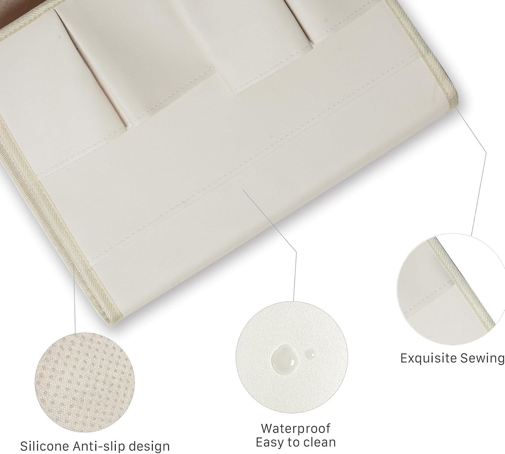 PU Leather Sofa Armrest Organizer, Armchair Magazine Holders, Waterproof Remote Holder for Recliner Couch with 1 Large Pocket, 4 Small Pockets for Magazine, Remote, Phone, Ipad, Books (white)