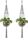 Mkono Macrame Plant Hangers Indoor Outdoor Hanging Planter Basket Cotton Rope 4 Legs 41 Inch, 2 Pack, Grey