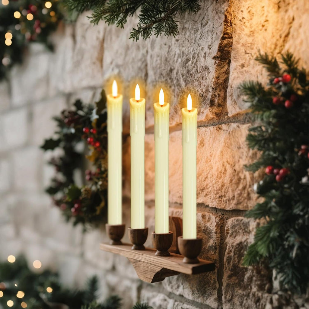 Ivory Dripping Flameless Taper Candles with Remote and Timer 6Pack