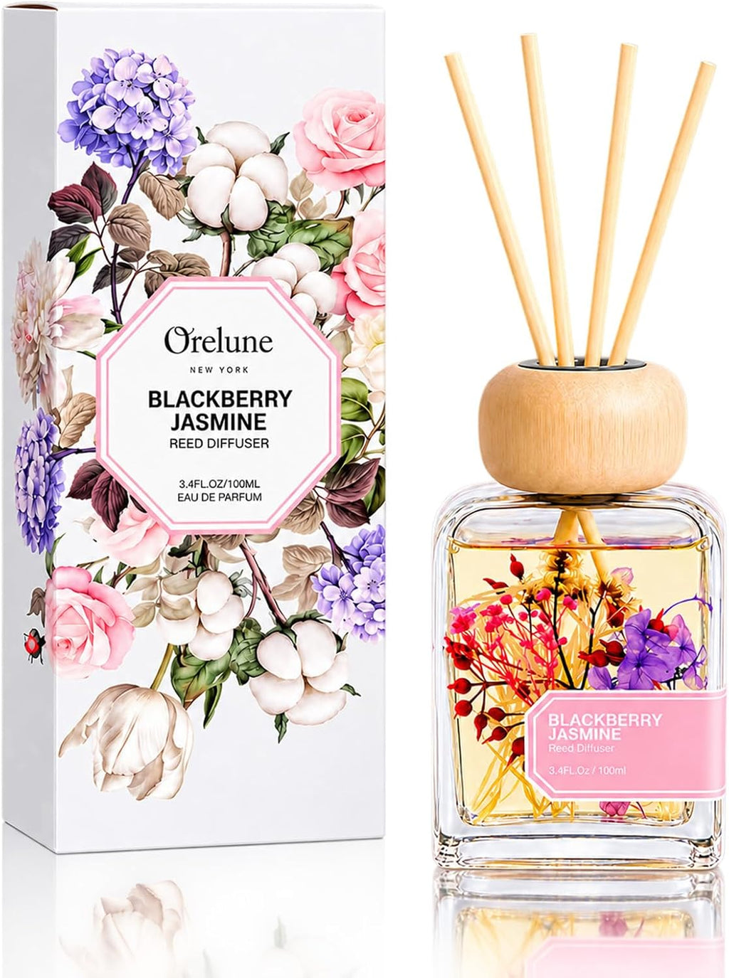 BlackBerry Jasmine Reed Diffuser, 3.4fl oz Room Diffuser Gift Box