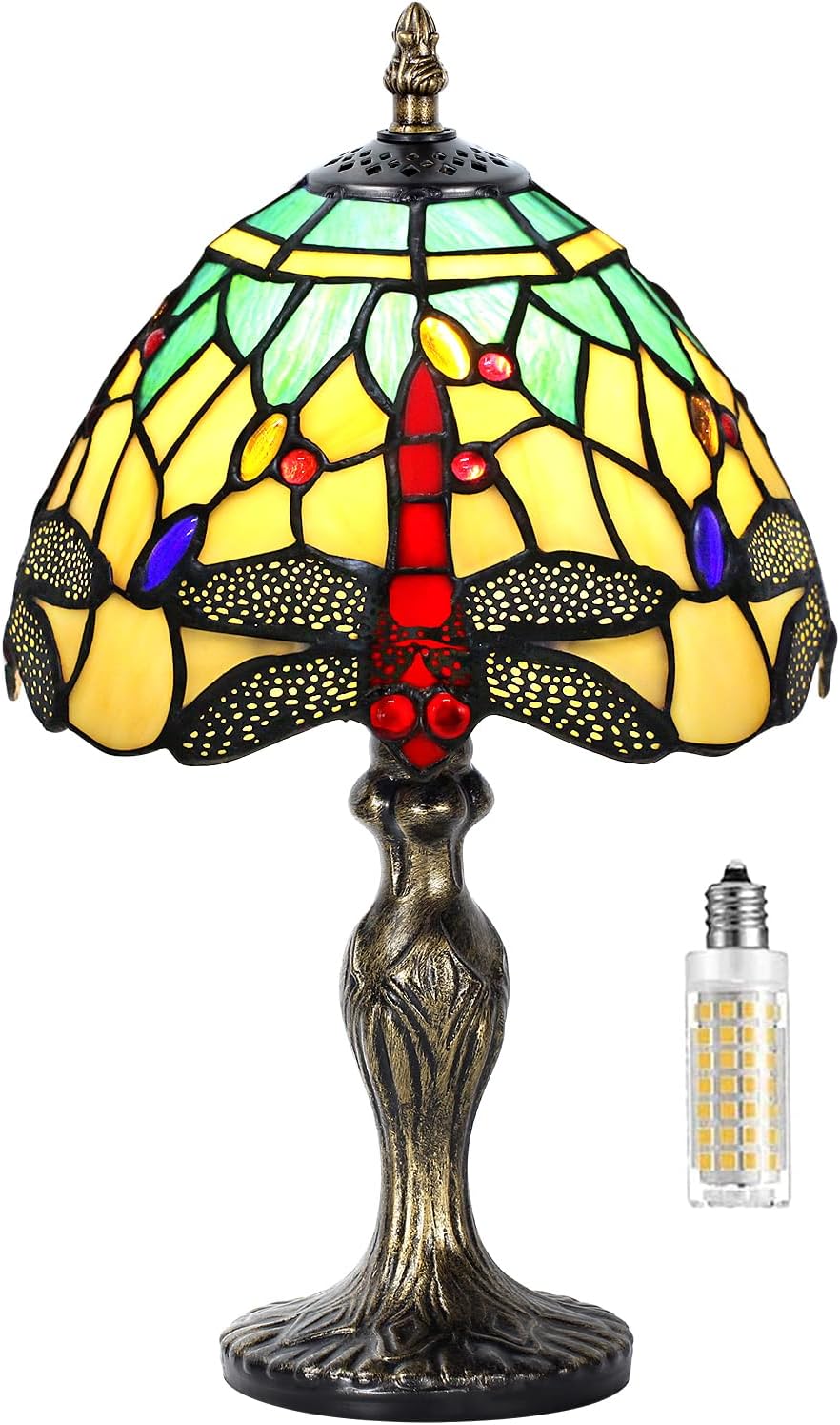 8'' Stained Glass Table Lamp, Vintage Desk Bedside Night Ligh