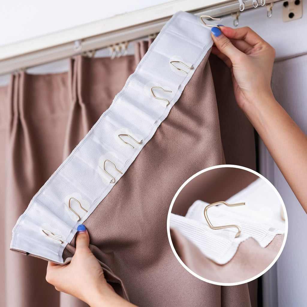 Outus 58 Pack Metal Curtain Hooks Pin On Drapery Hooks 1.2 x 1 Inch for Window,Door,Shower Curtain (Champagne Gold)