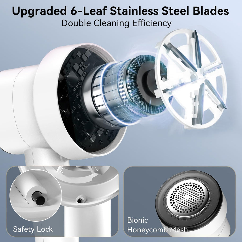 Rechargeable Fabric Shaver, 6-Leaf Blades, LED Display, 3 Speeds