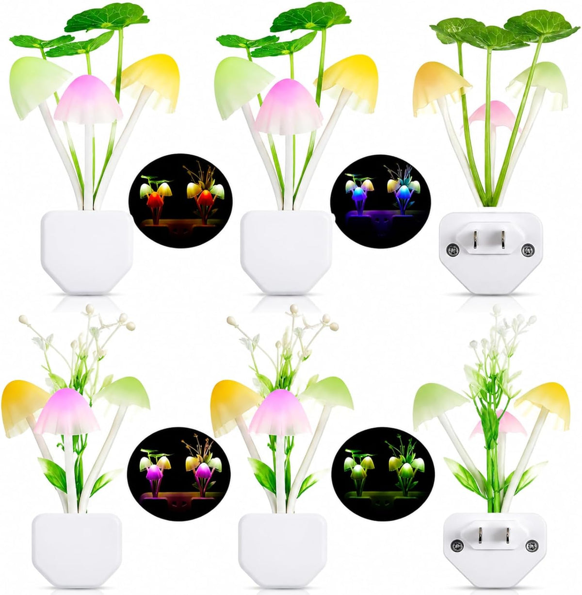 Mudder 6 Pack Plug in LED Mushroom Night Light, Water Plants, Lotus Leaves