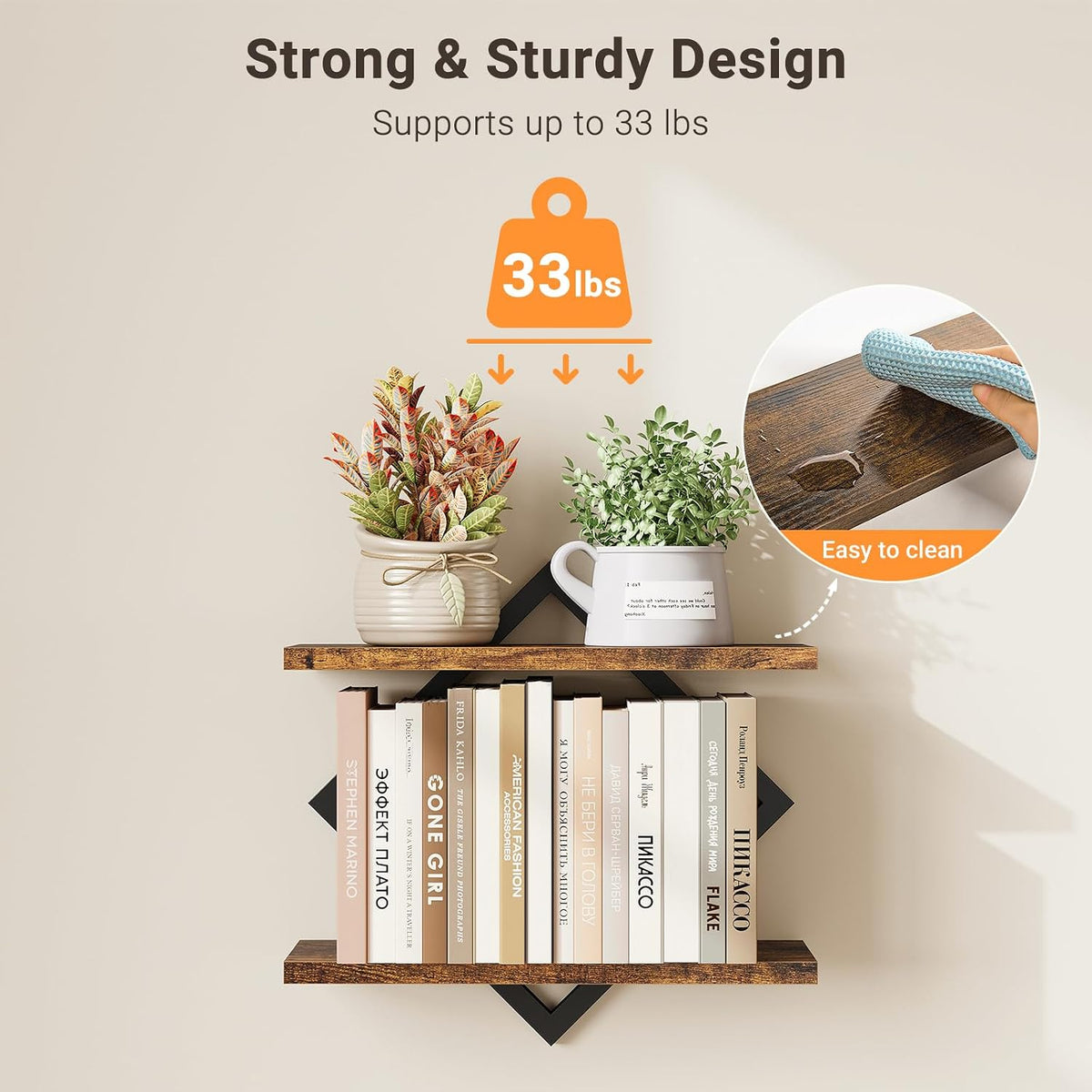 ELYKEN Floating Shelves for Wall, Set of 3 Hanging Shelves, Rustic Brown