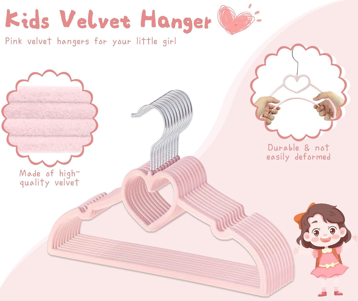 Baby Velvet Hangers, 30 Pack, Non-Slip Pink Kids Clothes Hangers, 11 Inch