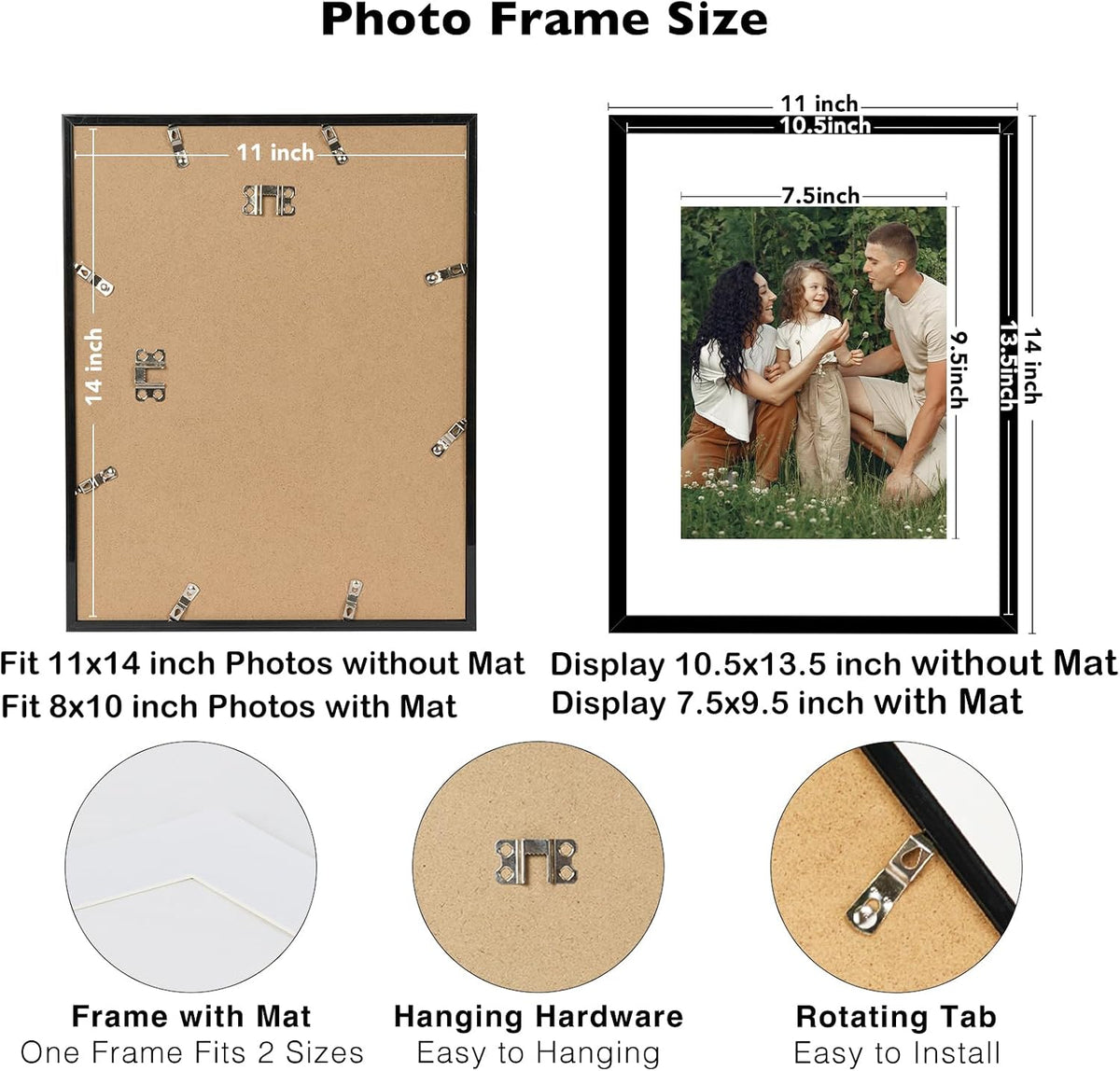 JCJMY 18 Packs 11x14 Picture Frames, Display 8x10 with Mat or 11x14 Without Mat, Black Gallery Wall Frame Set, 11 by 14 Frames Bulk Set of 18 Collage Wall Decor Photo Frames Set for Wall, Black