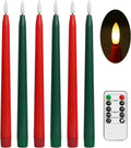 Stmarry Green and Red Flameless Taper Candles with Remote Control - 11 Inch LED Candlesticks Battery Operated, Realistic 3D Flame with Wick, Timer, 6 Pack Holiday Candles Christmas Decor