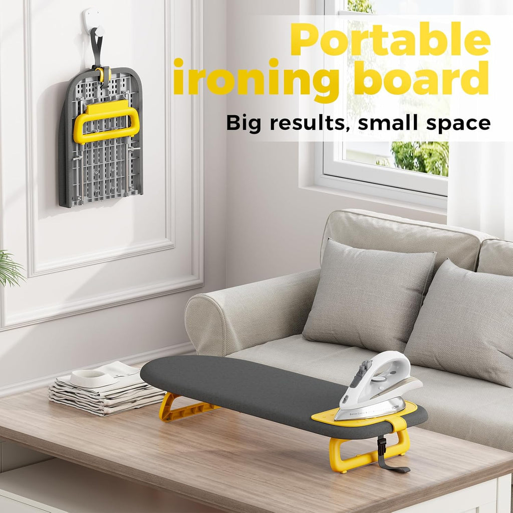 KINGBOARD Small Ironing Board with Iron Mat, Tabletop Iron Board, Black
