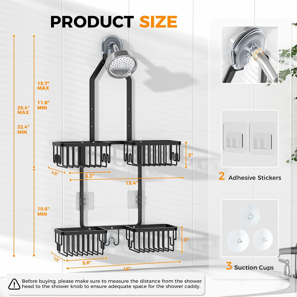Adjustable Aluminum Shower Caddy Hanging for Handheld Showerhead, Black