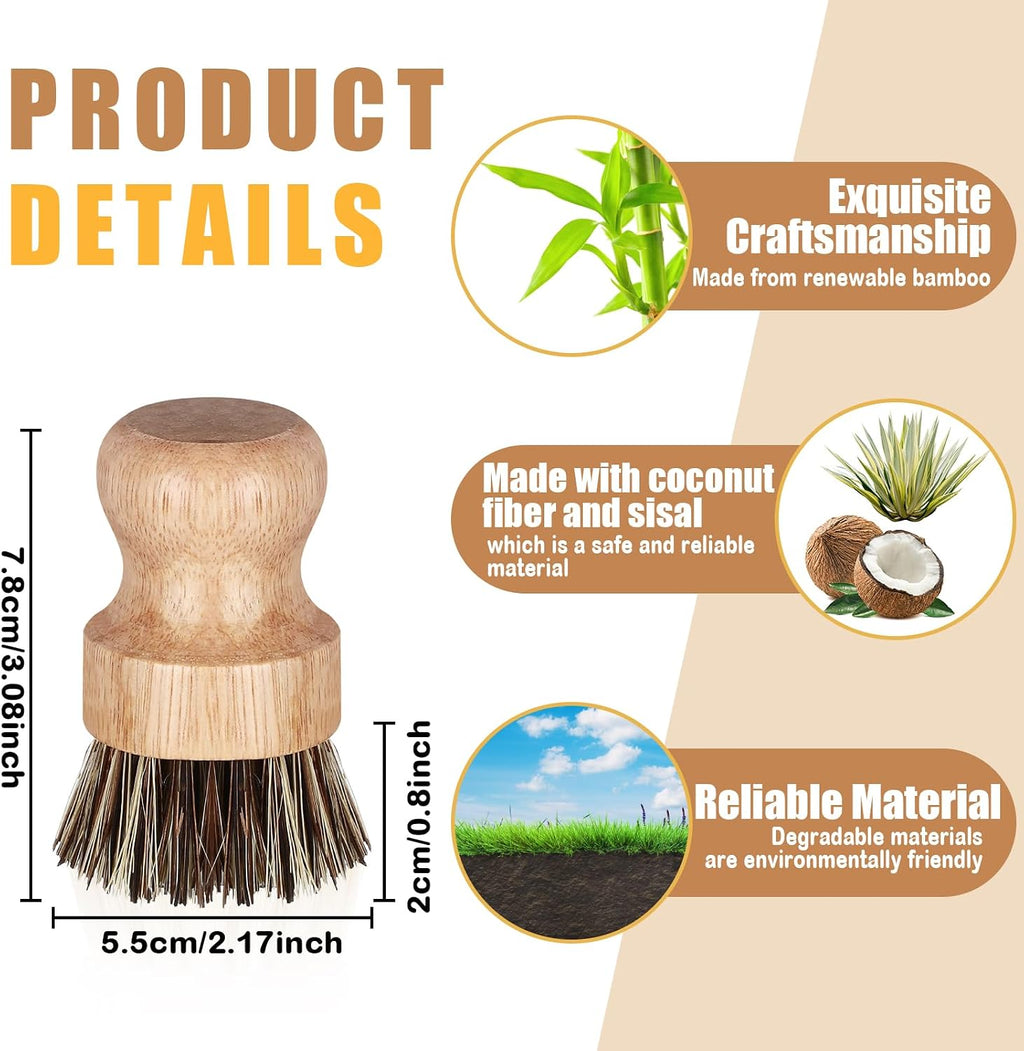 Nuenen 6 Packs Bamboo Dish Scrub Brush, Sisal and Coconut Palm