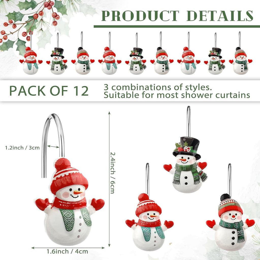 Colingmill 12 Pcs Christmas Snowman Shower Curtain Hooks Bulk