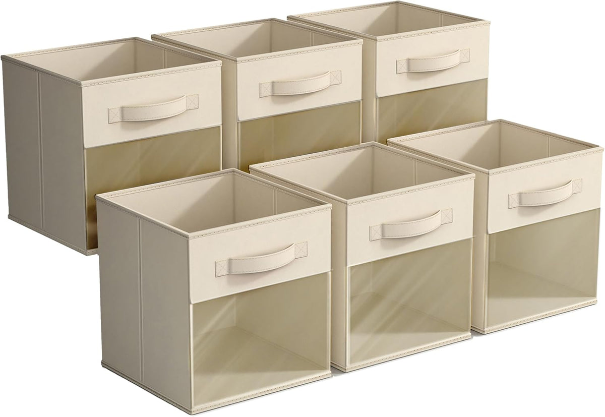 Sorbus Storage Cubes with Clear Window, 6 Pack (11 Inch, Beige)