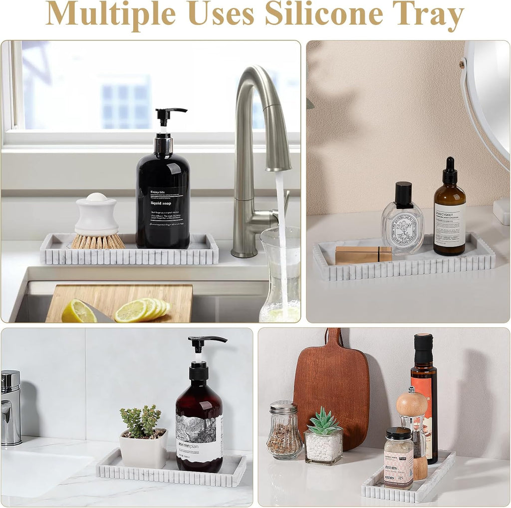 Silicone Bathroom Tray Small Vanity Tray Kitchen Counter Decor, Marble