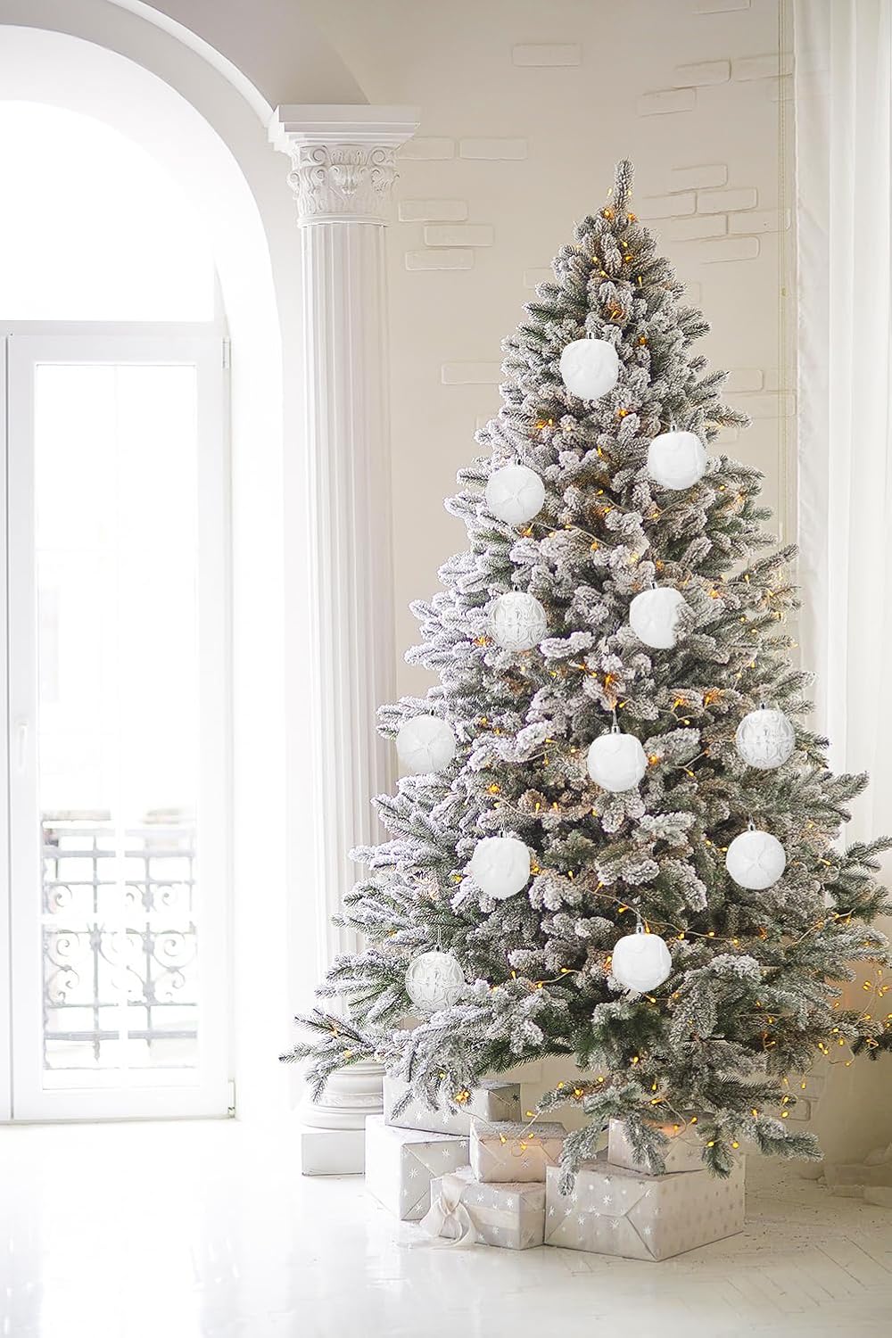 Hollyone 3.15"/80mm White Christmas Ball Ornaments 12 Pcs Shatterproof Christmas Tree Relief Ornaments Set Large Hanging Ornament Balls for Wedding Holiday Wreath Home Decor