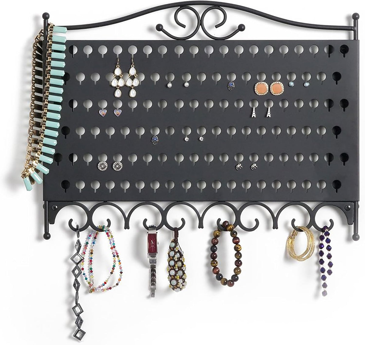 Mango Steam Wall Mounted Closet/Wardrobe Display Hanger Organizer for Jewelry & Earrings With Hooks for Necklaces, Bracelets, Accessories - Black