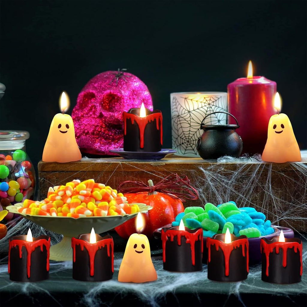 Eldnacele Halloween Flameless Votive Candles Battery Operated with Timer