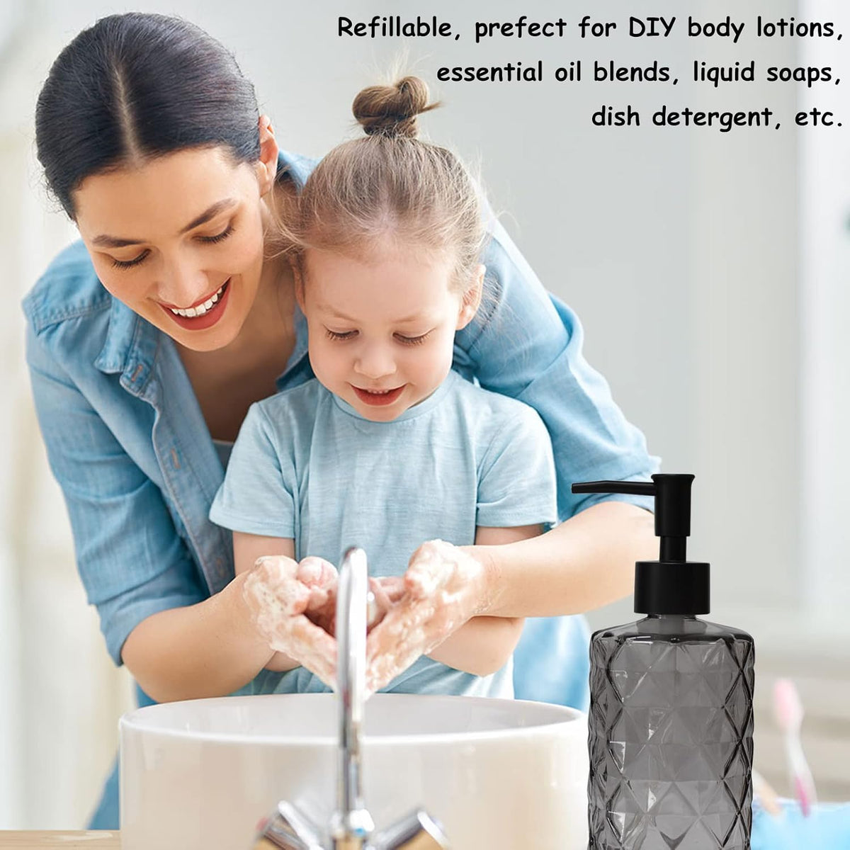 YYTSGG Glass Soap Dispenser with Black Plastic Pump, 12oz, 2 Pack