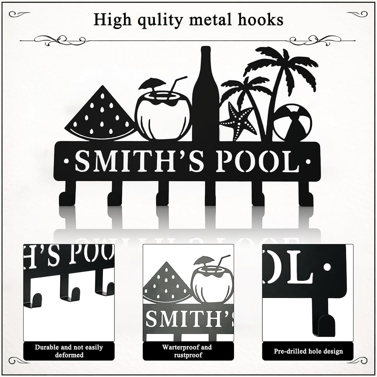 Coastal Metal Key Holder Wall Mount, Tropical Poolside Key Rack Hooks