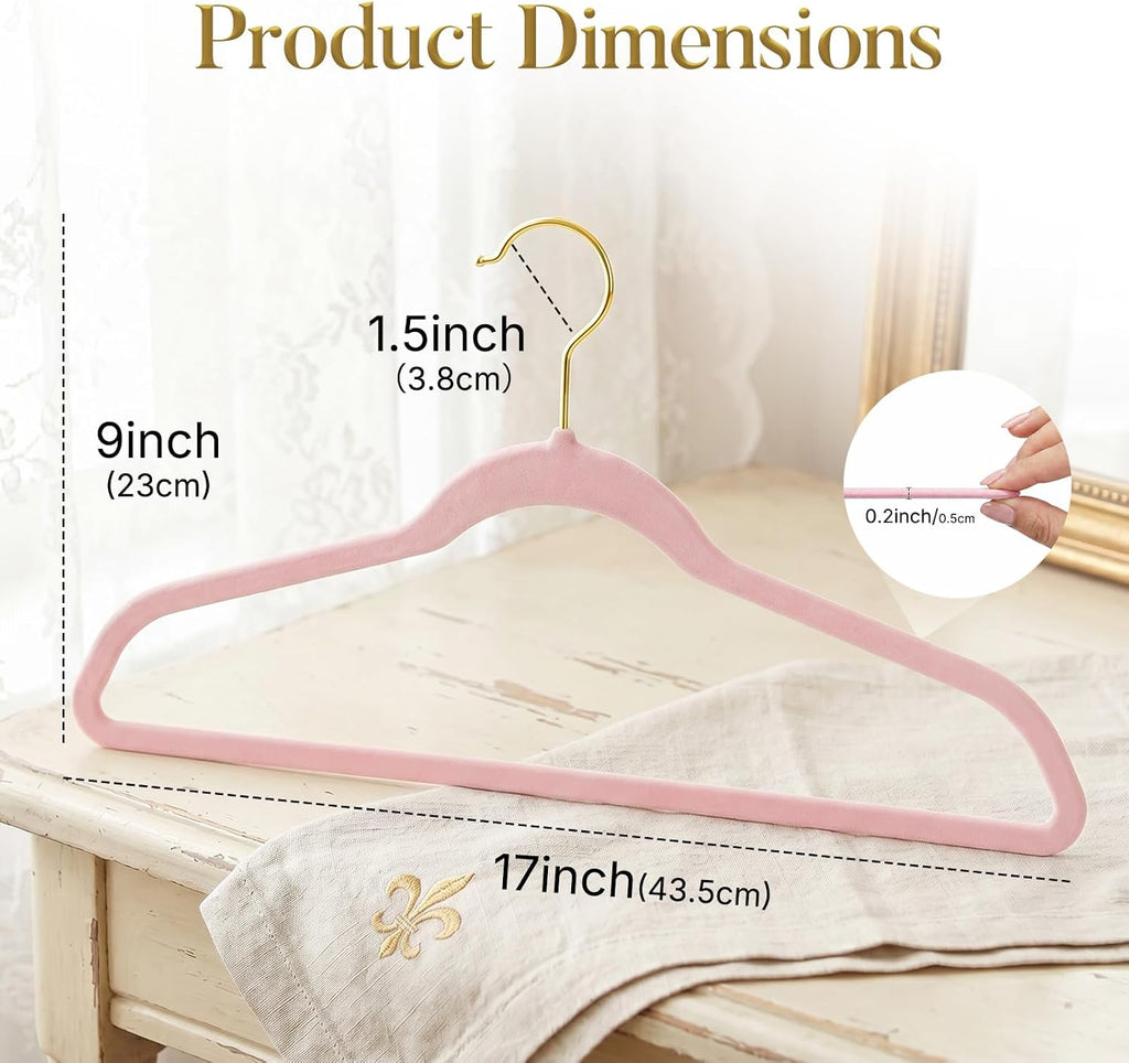 HOUSE DAY Pink Velvet Hangers 120 Pack with Gold Hooks, Non-Slip, No Marks