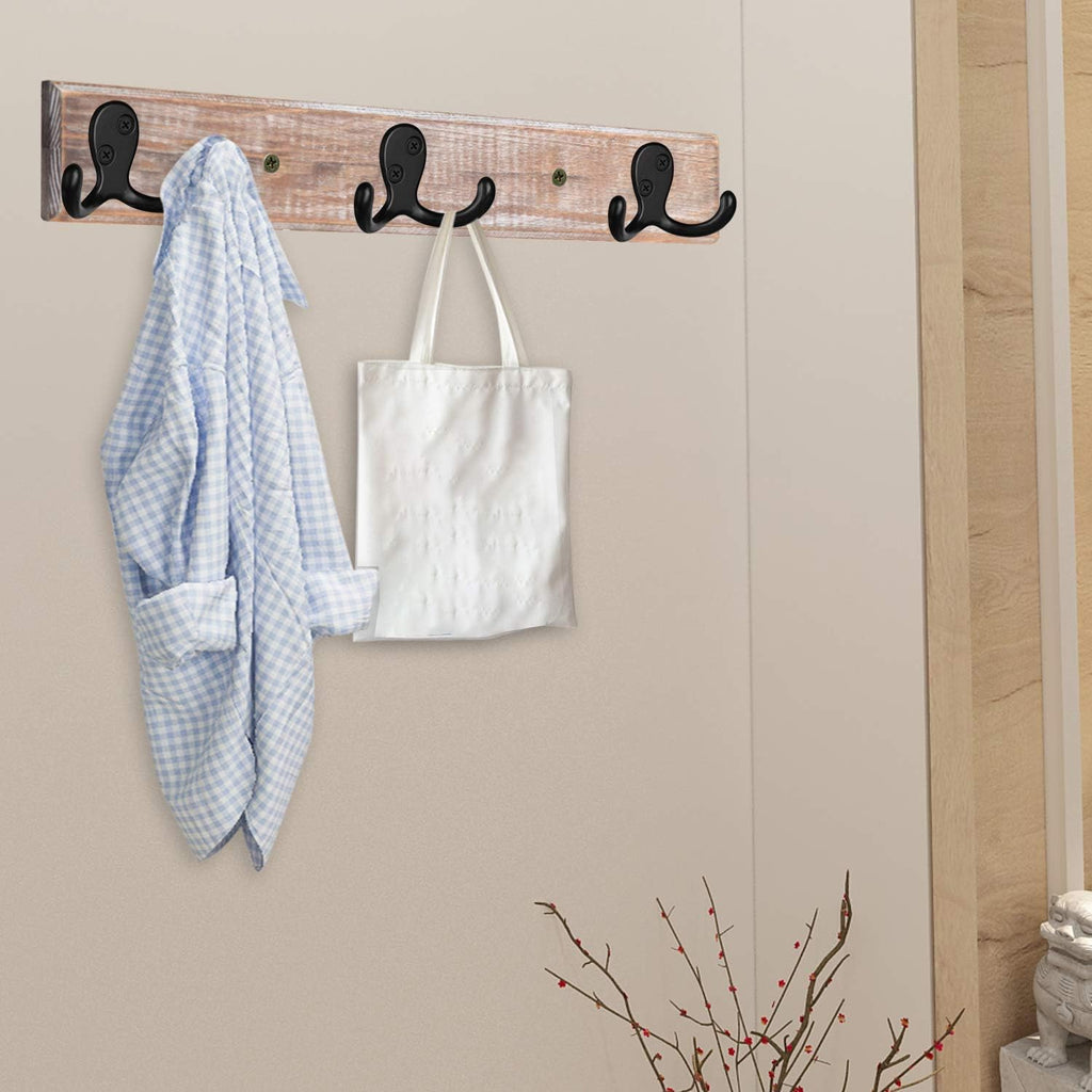 IBosins 8 Pack Black Double Prong Coat Hooks Wall Mounted with 16 Screws