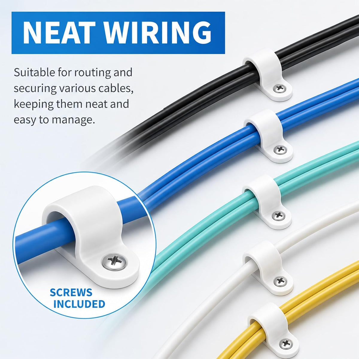 330 Pcs White Cable Clips Wall, Plastic Wire Cable Clamps with Screws, R Nylon Wire Clips for CordsWire Clamps for Cables, cCable Management Clipss, for Organizing Electric Wires Cords(5 Sizes)