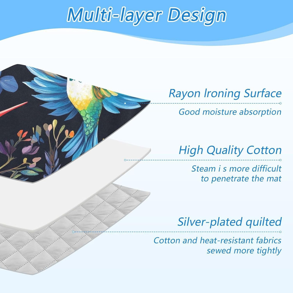 Portable Ironing Mat for Table Top Iron Pad Heat Resistant Blanket Portable Travel Ironing Board Covers Tabletop Sewing Pressing Quilting Large 27.6x47.2Inches Hummingbirds Flower Spring Black
