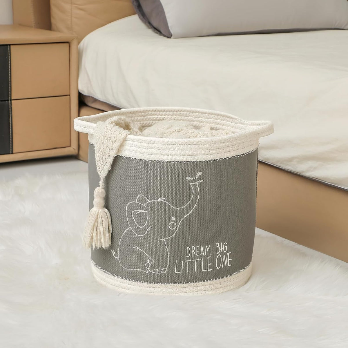 Toy Basket for Baby Laundry Hamper Blanket Baskets Cute Elephant Nursery Hampers Toy Storage Basket, Woven Cotton Rope Nursery Organization Bins For Girls Boys Kids Baby Shower Gifts Baskets