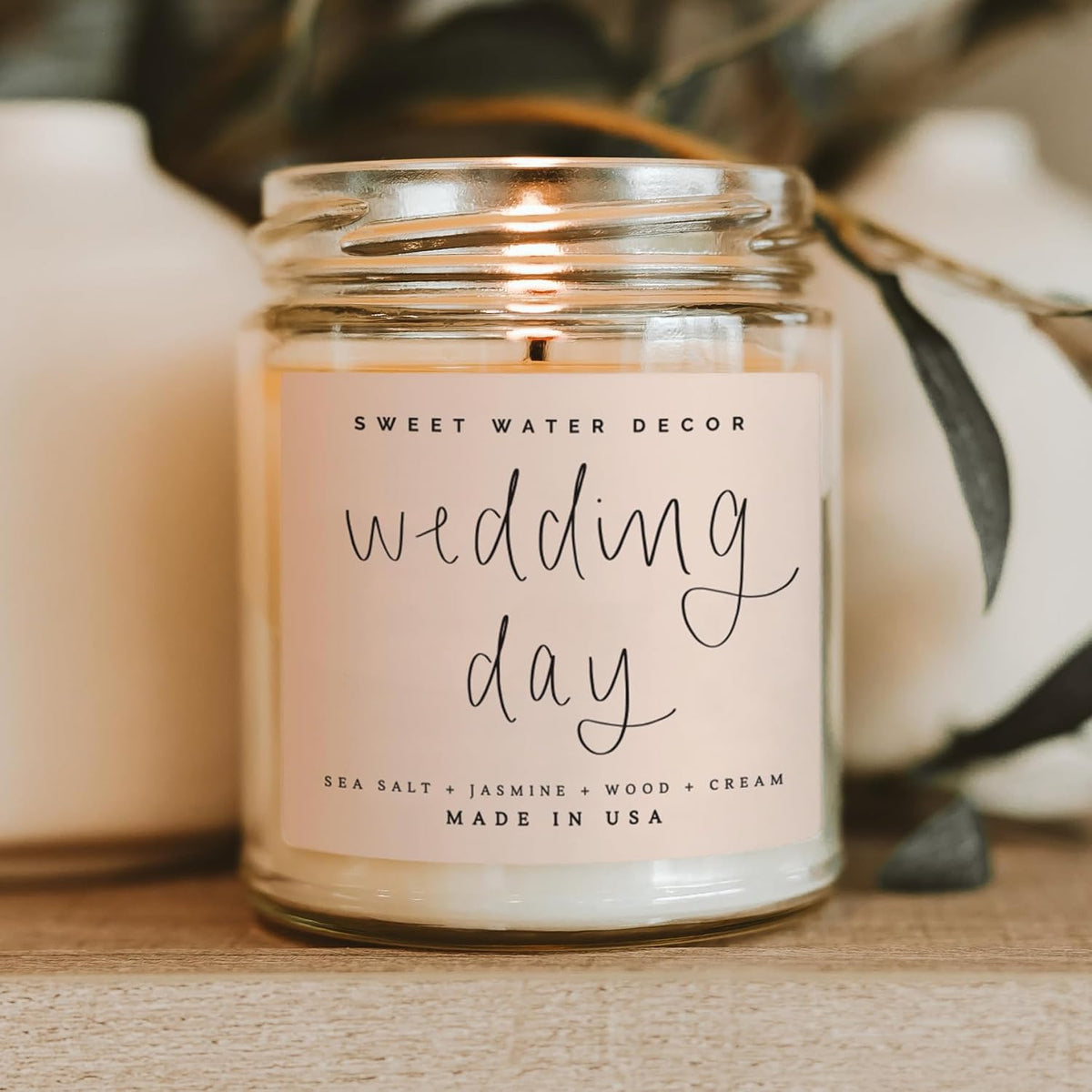Sweet Water Decor Wedding Candle - Sea Salt, Jasmine, Cream, and Wood Scented Soy Wax Candle for Home - Engagement and Wedding Gifts for Women - 9oz Clear Jar, 40 Hour Burn Time, Made in the USA