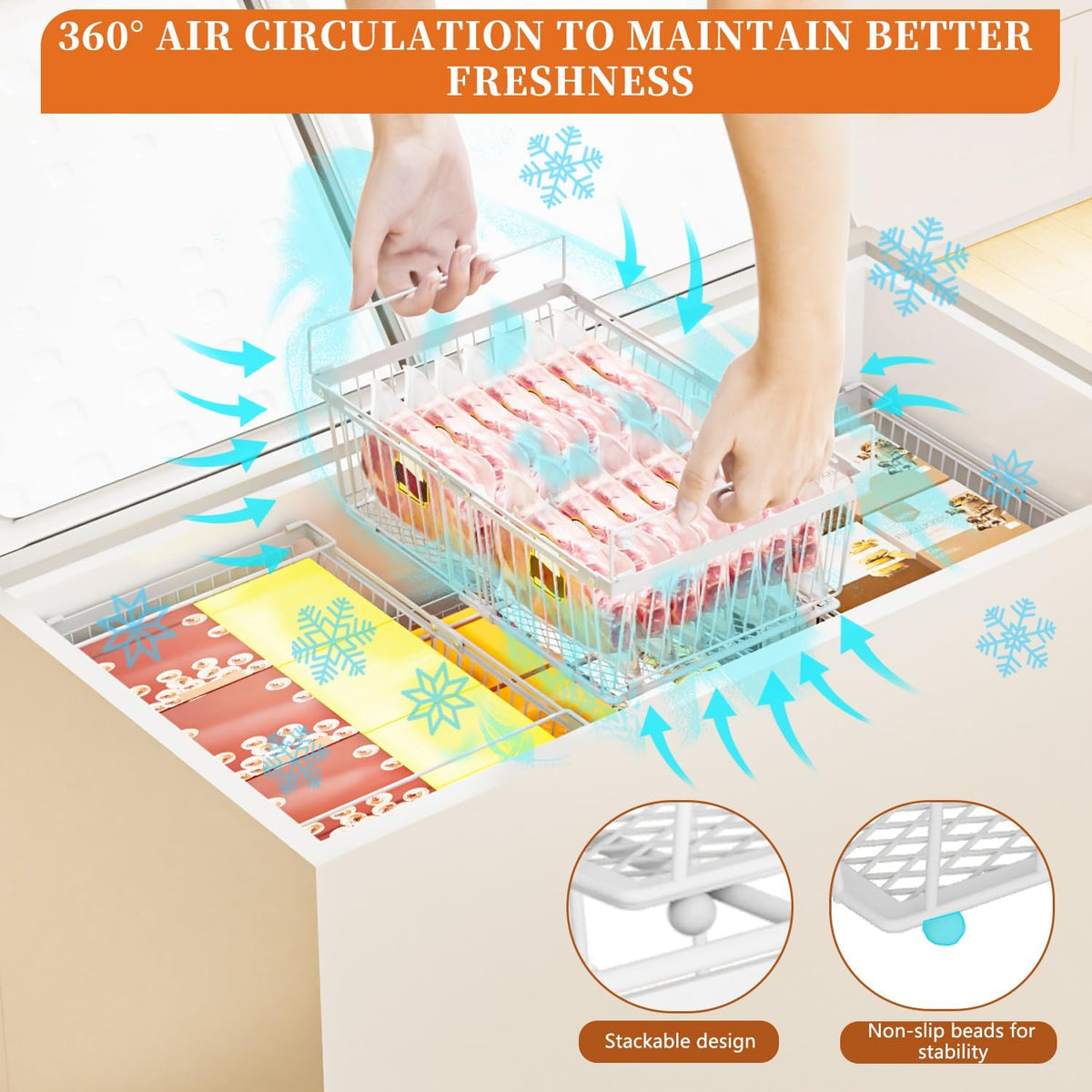 Large Freezer Organizer Bins for 10 to 20 Cu.Ft,4 Pack , Leak-Proof Bottom