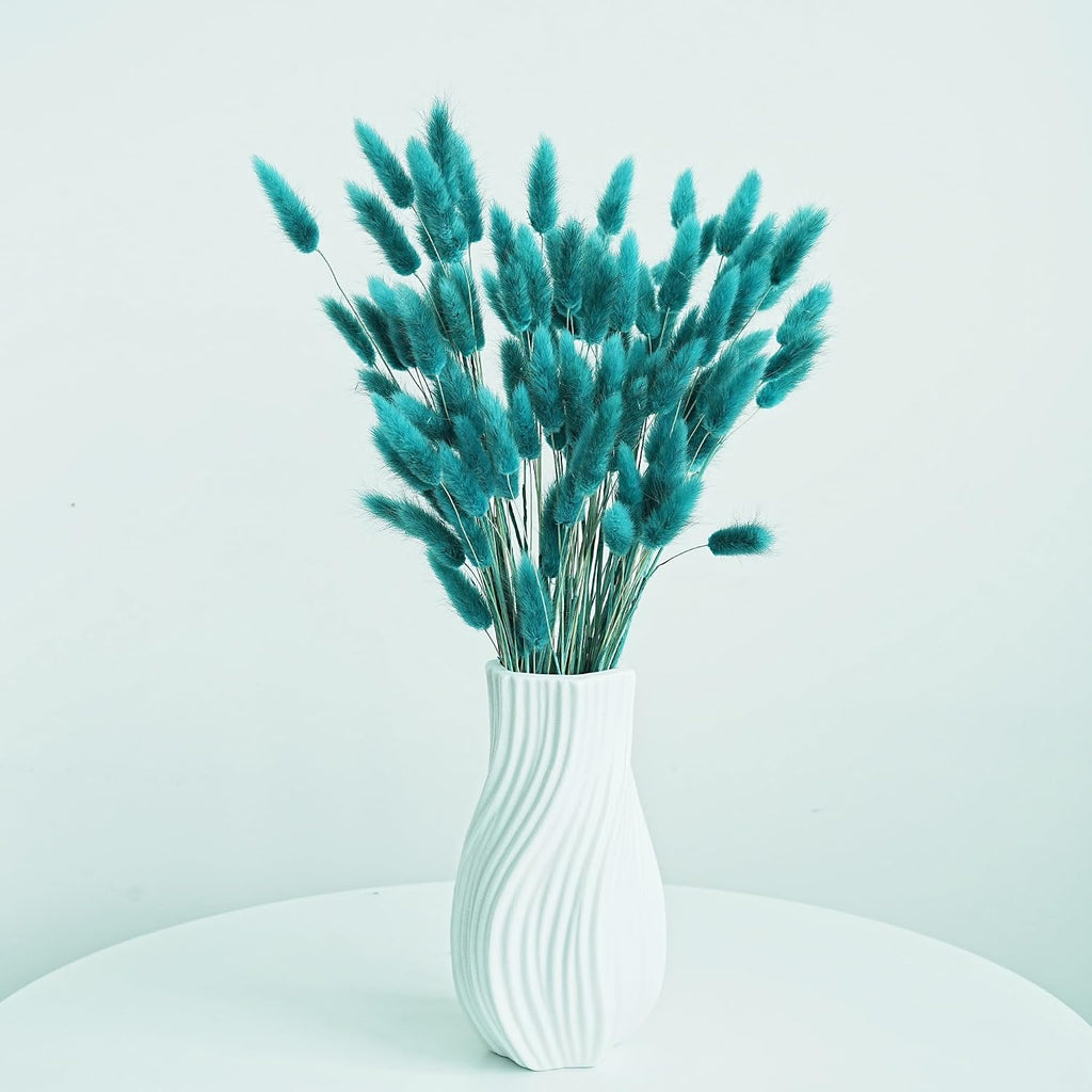120 PCS Teal Dried Pampas Grass Decor, 17-inch Pompas Floral, Dry Flowers for Decoration, Pampas Grass in All, Bunny Tails Dried Flowers for Boho Wedding Decor